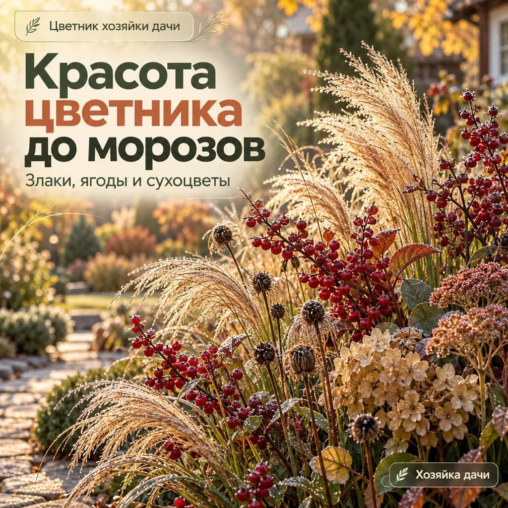 Какие злаки, кустарники с ягодами и сухоцветы сохраняют красоту осеннего цветника до морозов