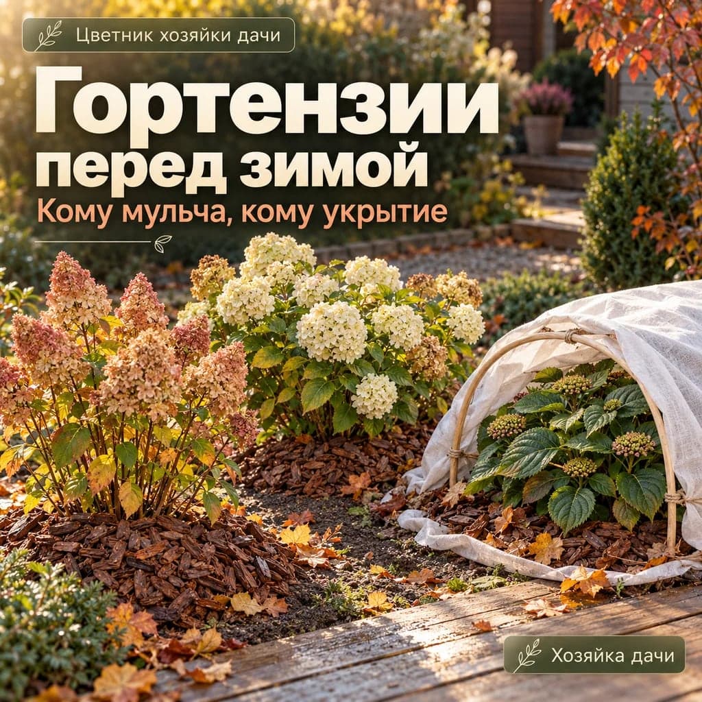 Почему метельчатой и древовидной гортензиям достаточно мульчи, а крупнолистной нужно укрытие