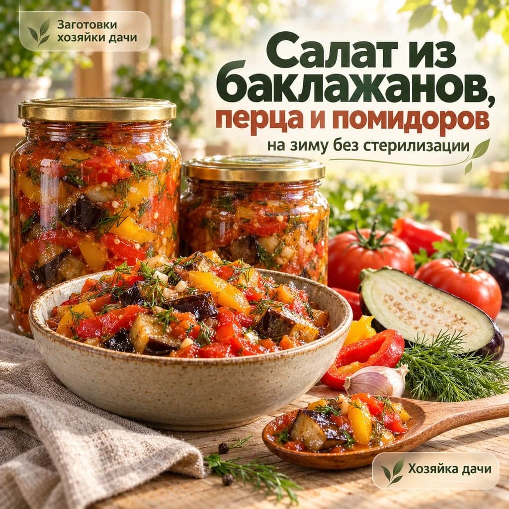 Салат из баклажанов, перца и помидоров на зиму без стерилизации