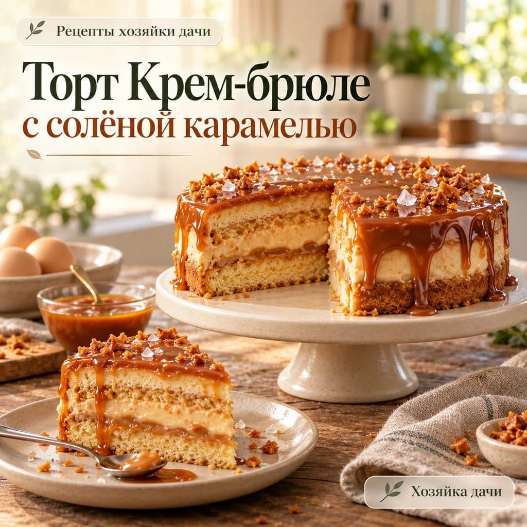 Рецепт домашнего торта «Крем-брюле» с солёной карамелью