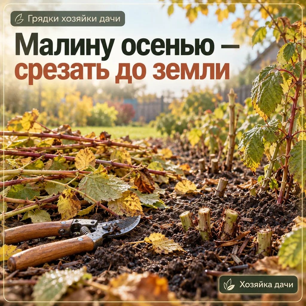 Ремонтантную малину осенью советуют срезать вровень с землёй