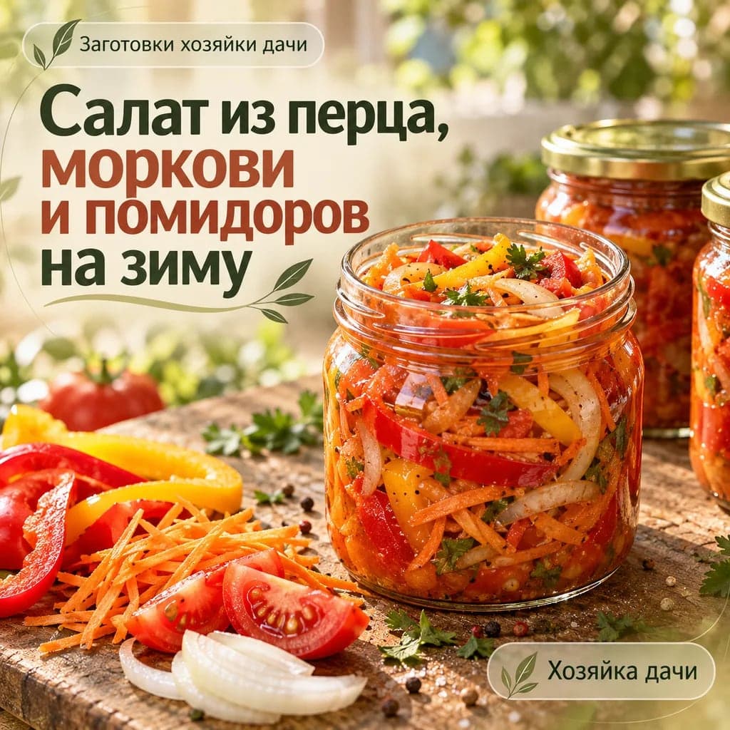 Салат из болгарского перца, моркови и помидоров на зиму