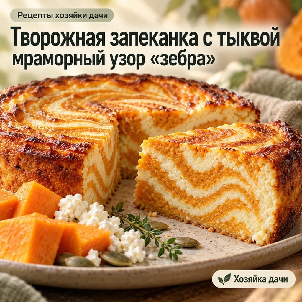 Творожная запеканка с тыквой и мраморным узором «зебра»