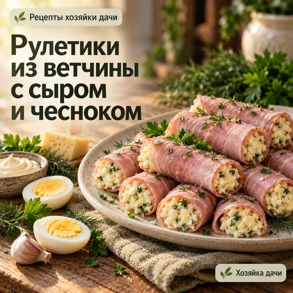 Рулетики из ветчины с сыром и чесноком для праздничного стола