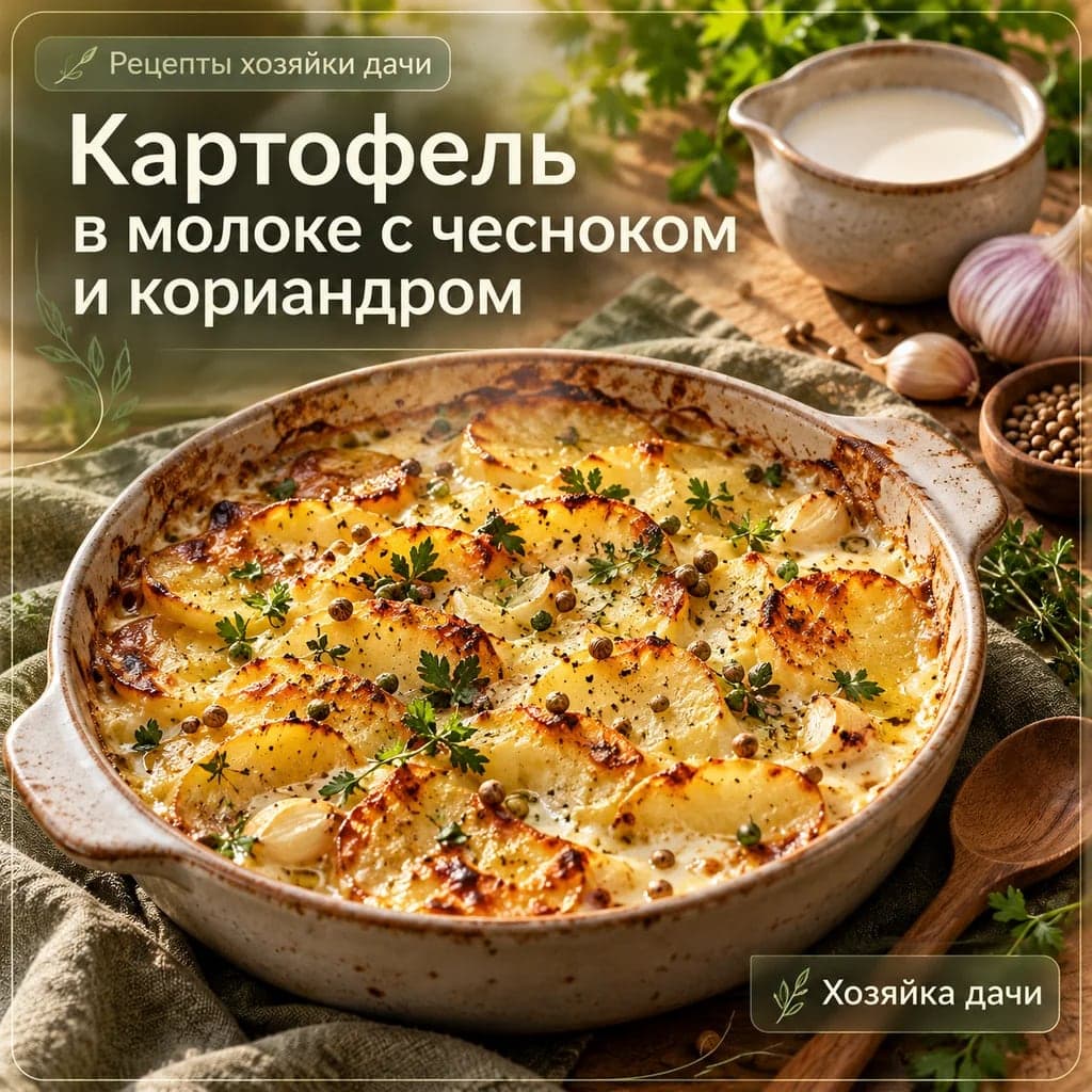 Картофель в молоке с чесноком и кориандром, запечённый в духовке