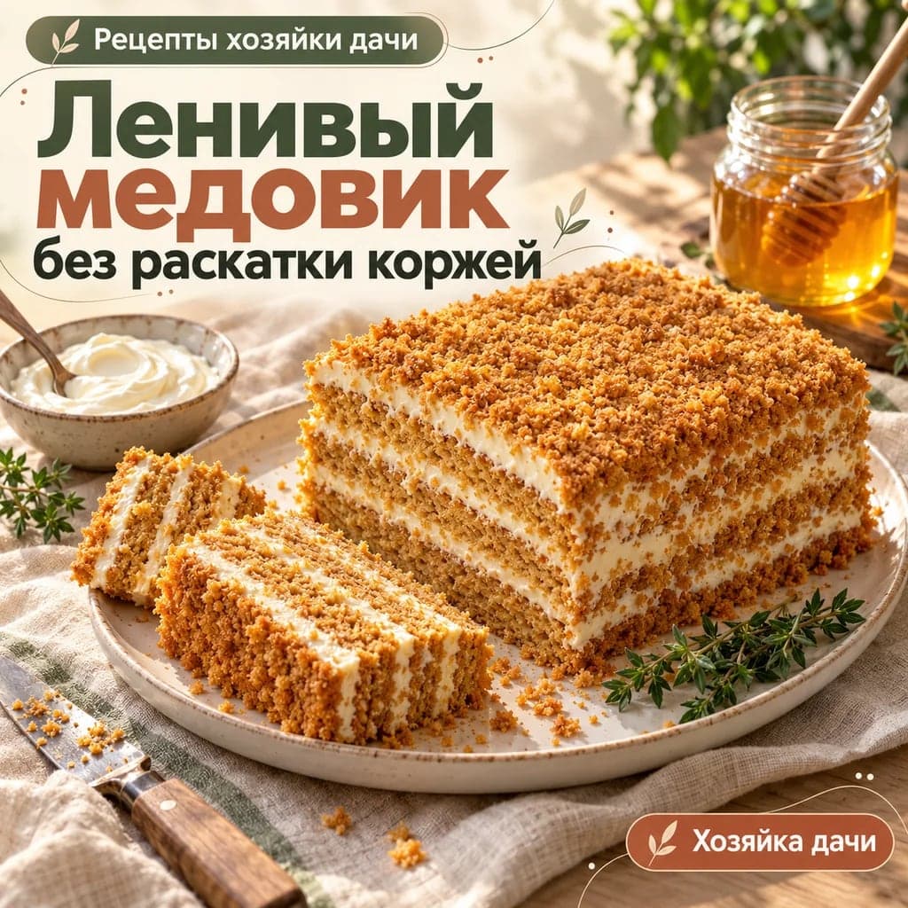 Ленивый медовик без раскатки коржей