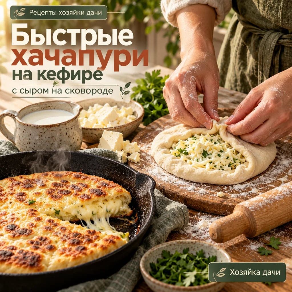 Быстрые хачапури на кефире с сыром на сковороде