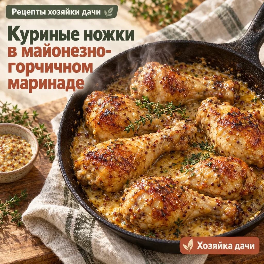 Куриные ножки в майонезно-горчичном маринаде на сковороде