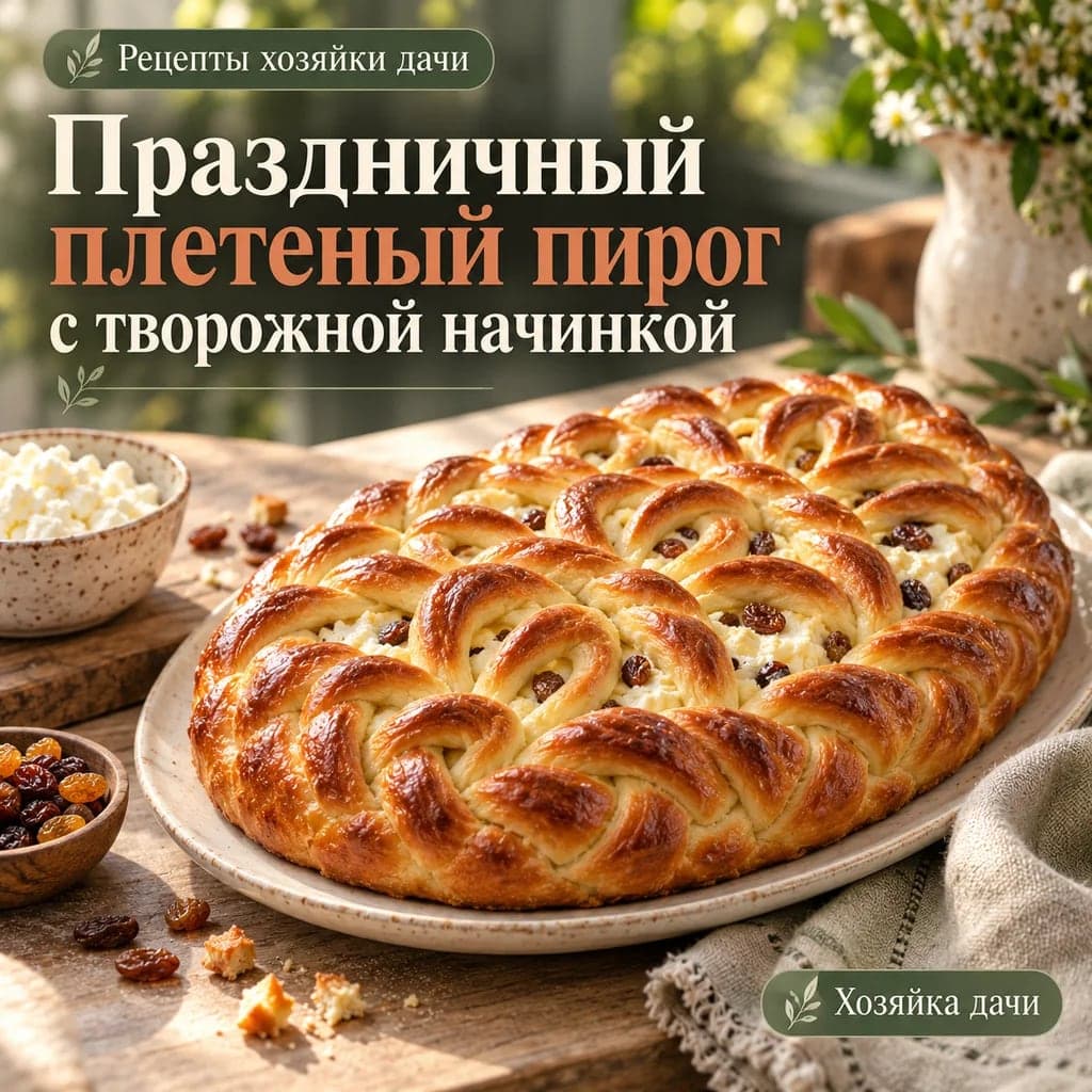 Праздничный плетеный пирог с творожной начинкой