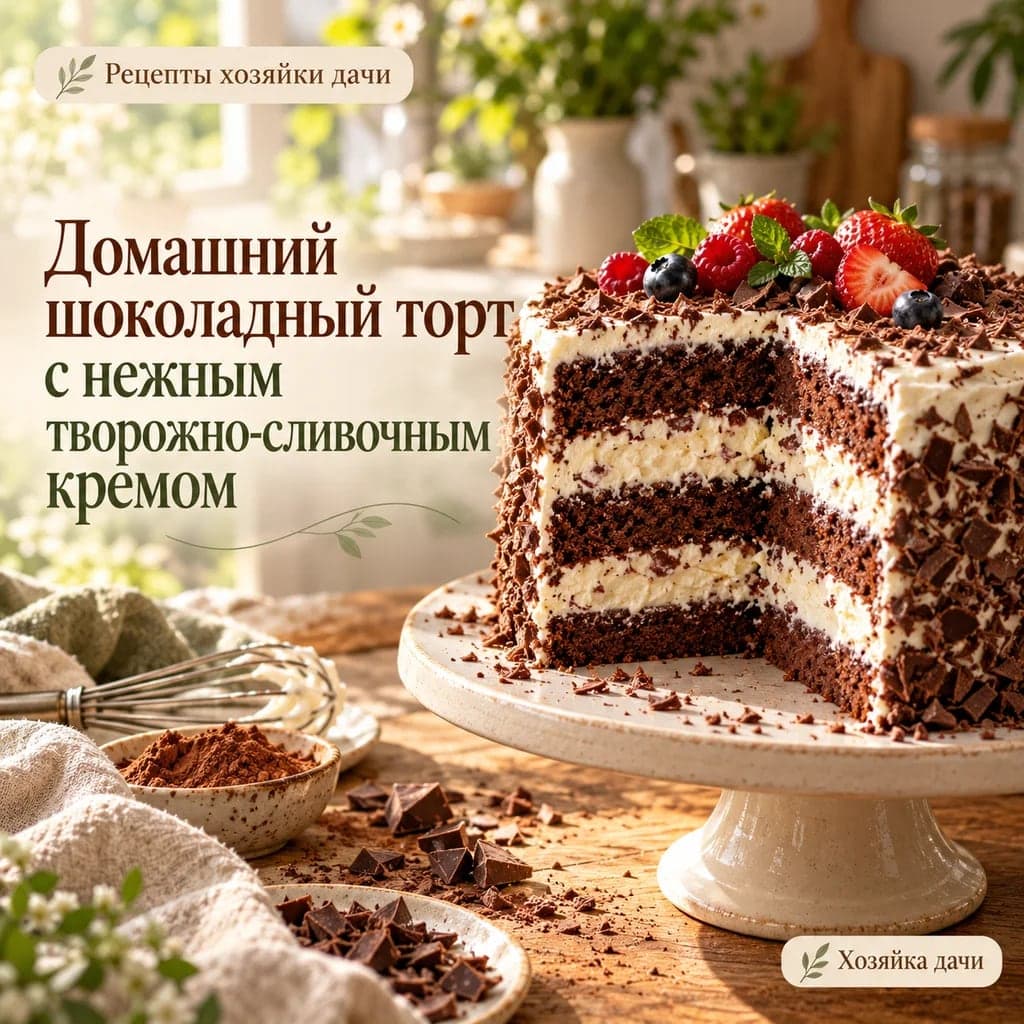 Домашний шоколадный торт с нежным творожно-сливочным кремом