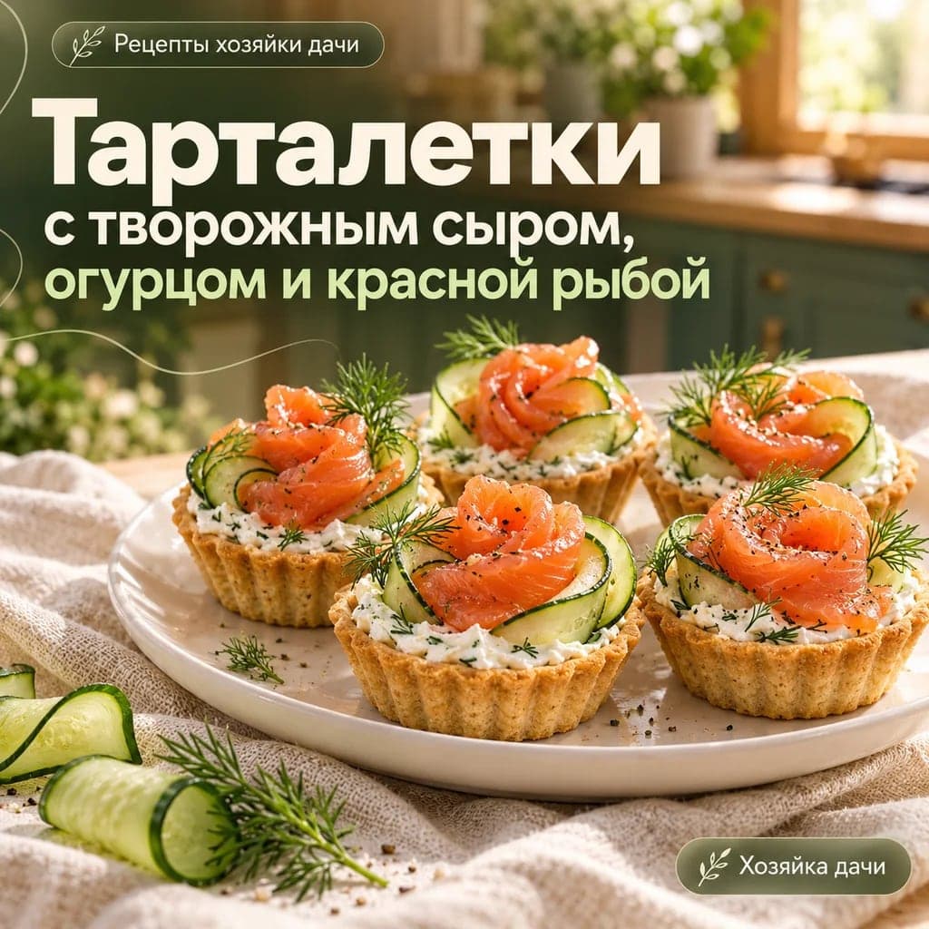 Тарталетки с творожным сыром, огурцом и красной рыбой