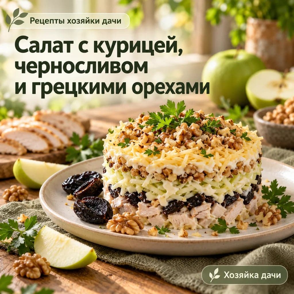 Салат с курицей, черносливом и грецкими орехами