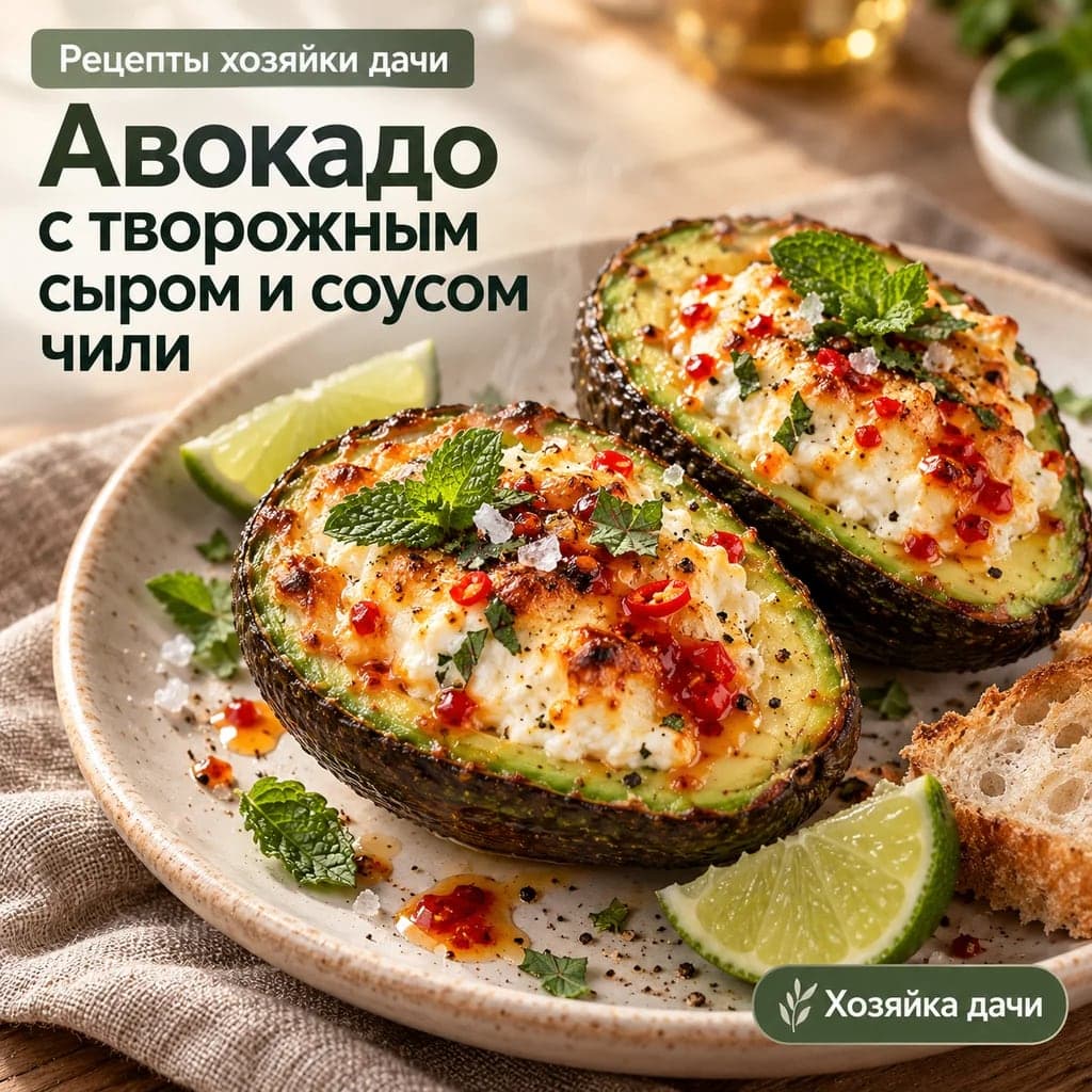 Авокадо с творожным сыром и соусом чили