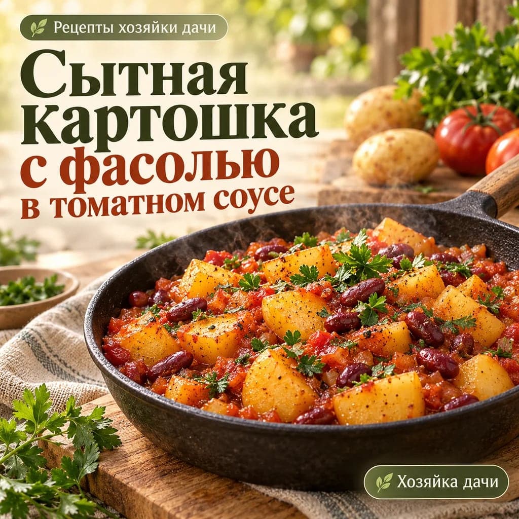 Сытная картошка с фасолью в томатном соусе на одной сковороде