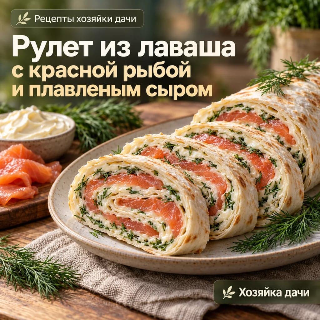 Рулет из лаваша с красной рыбой и плавленым сыром